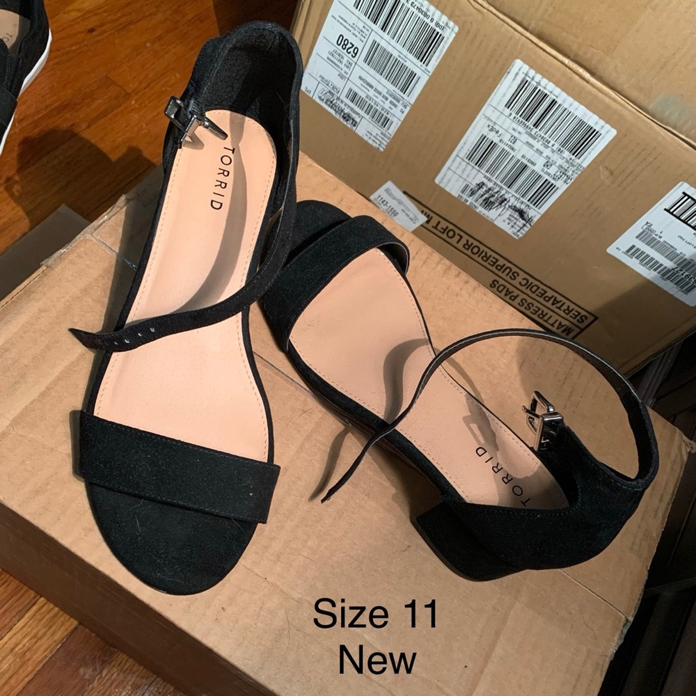 Torrid Black Suede Ankle Strap Chunk Block Heel